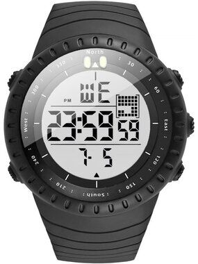 Men's Black White Dial Analog Sports Outdoor Waterproof Military Digital Watch